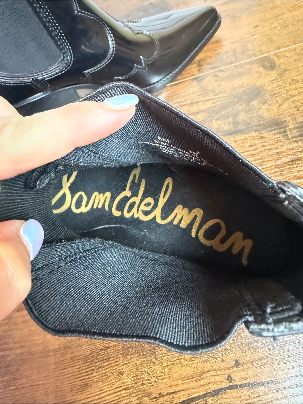 Sam Edelman Winona Rain Black Patent Western Chelsea Ankle Boots Women’s 8M Fall - Picture 7 of 11